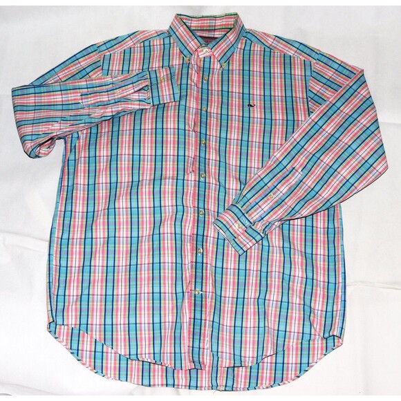 vineyard vines Whale Men's Long Sleeve Button Down Plaid Shirt Size Large - Picture 1 of 8